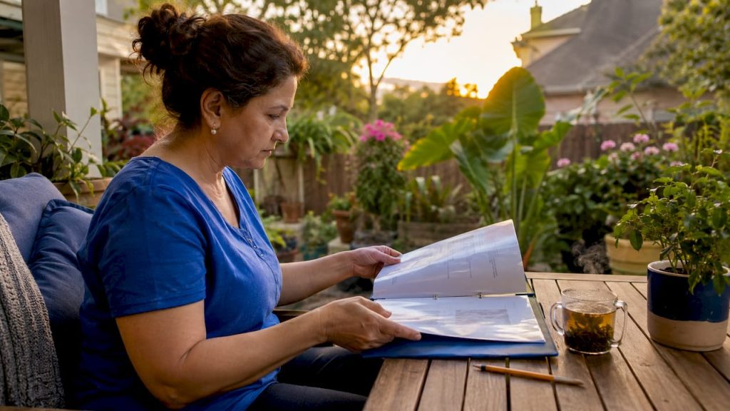 Woman reviewing home cleaning service documents