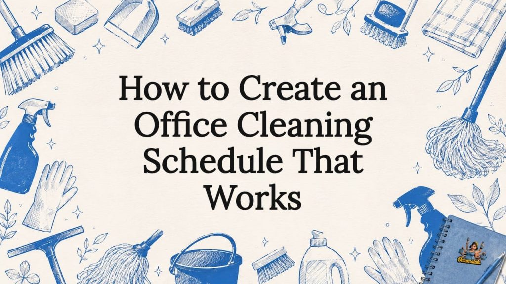 Decorative office cleaning schedule title card illustration