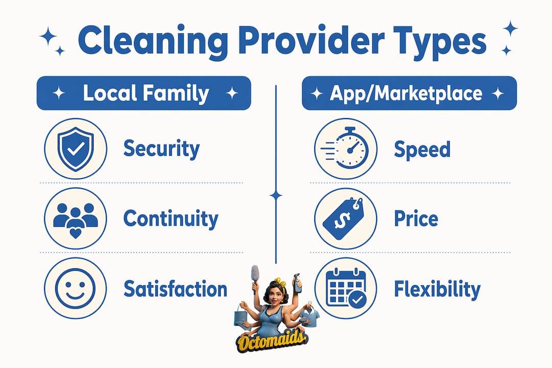 Infographic comparing cleaning provider types with key features