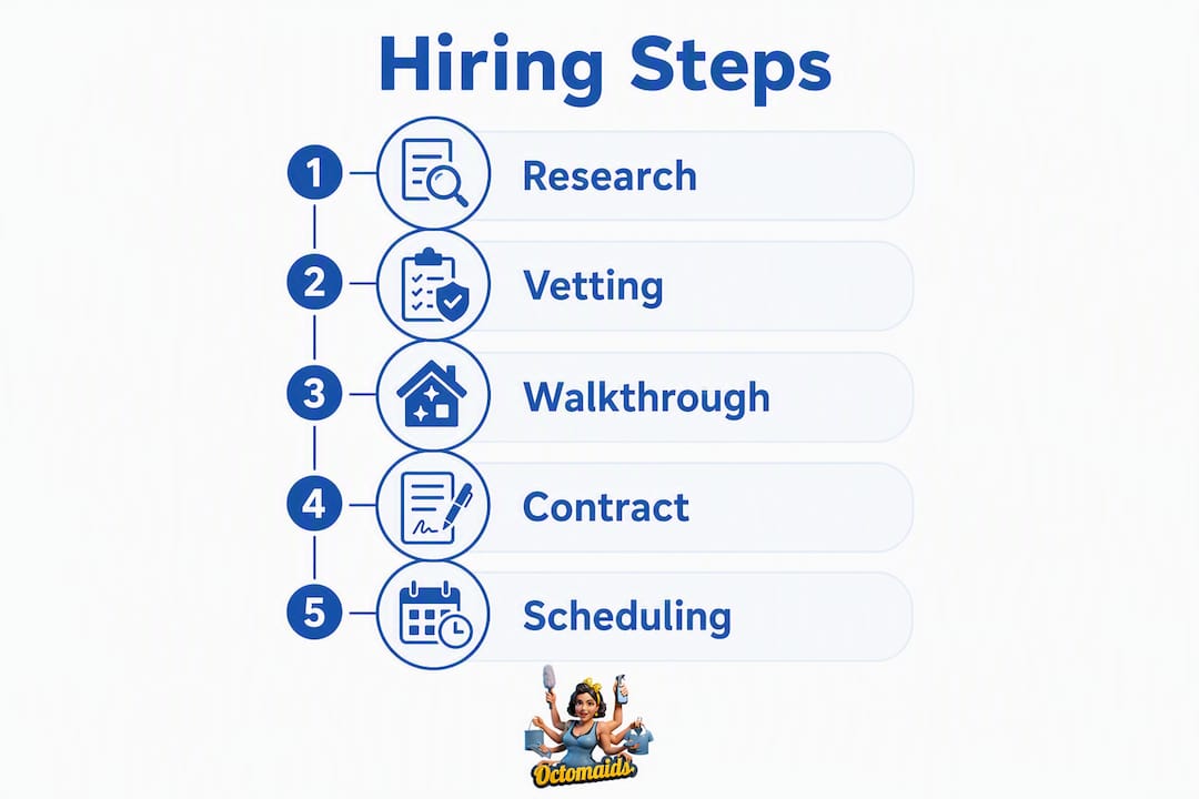 Infographic showing steps for hiring cleaning services