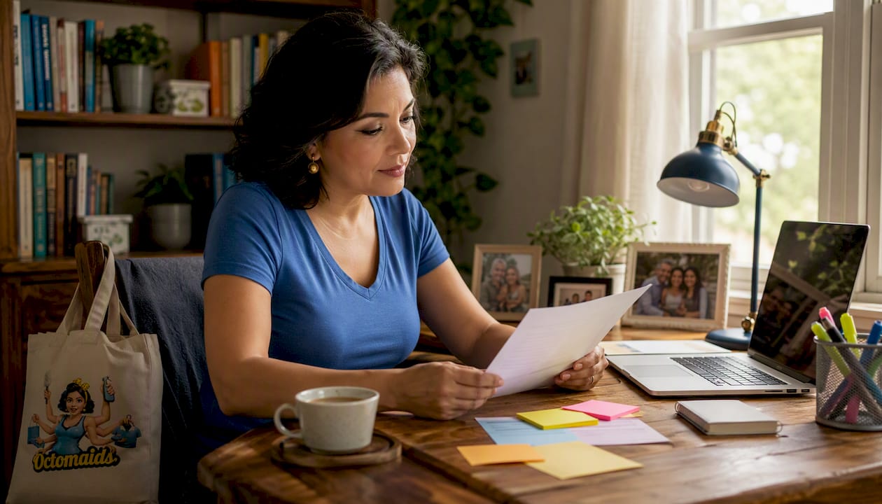 Woman reviewing domestic help job descriptions