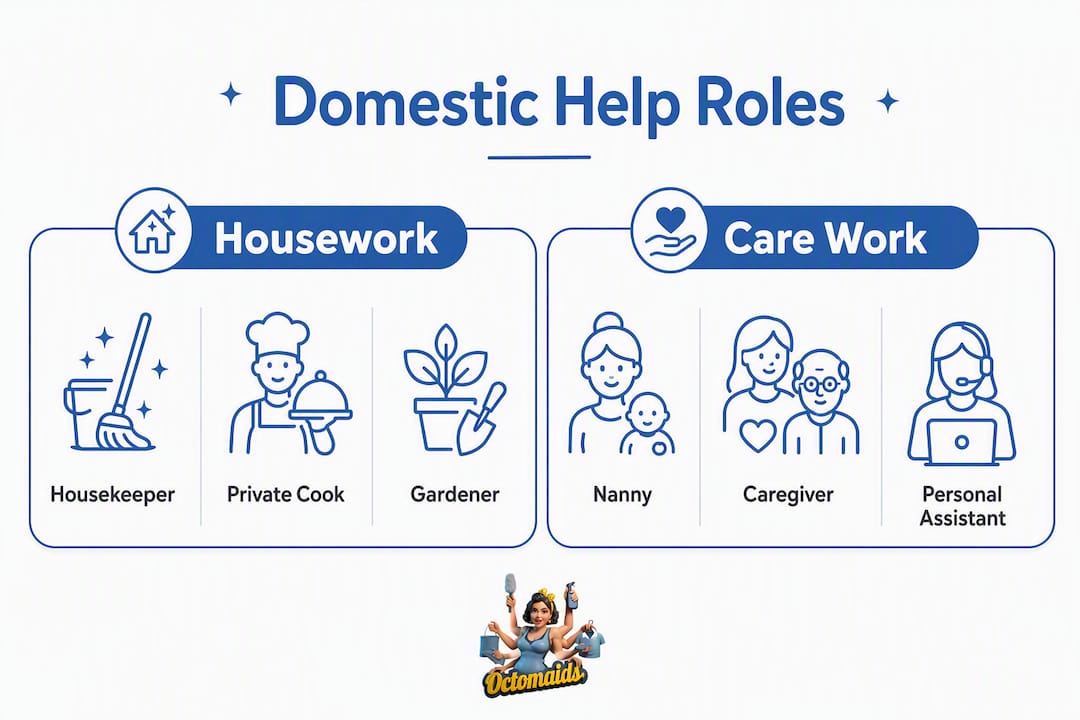 Infographic comparing housework and care work roles