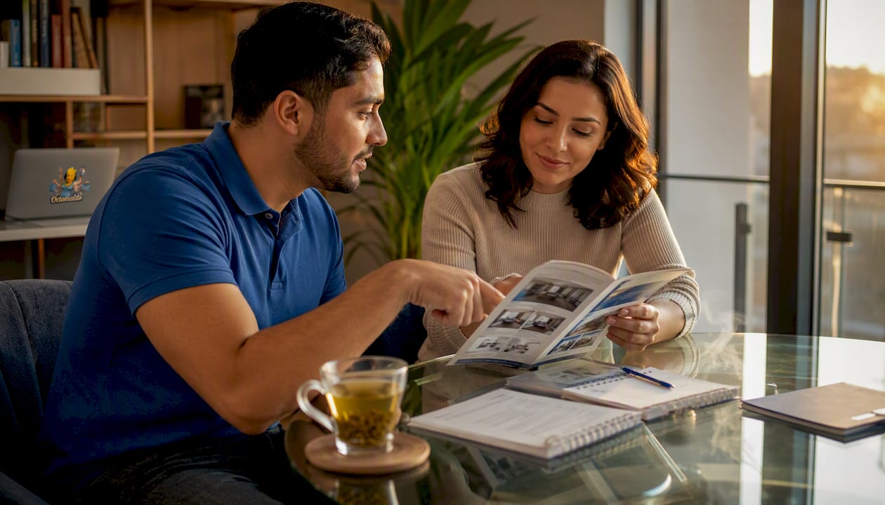 Homeowners reviewing cleaning prices