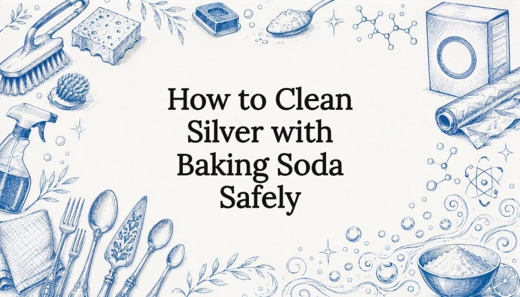 Decorative title card illustration with cleaning and silverware theme