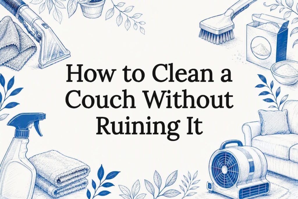 Decorative title card illustration for couch cleaning article