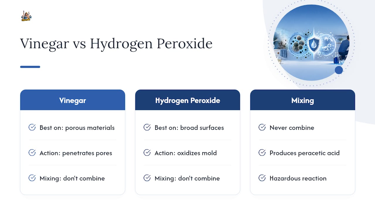 Diagram comparing vinegar and hydrogen peroxide mold removal efficiency