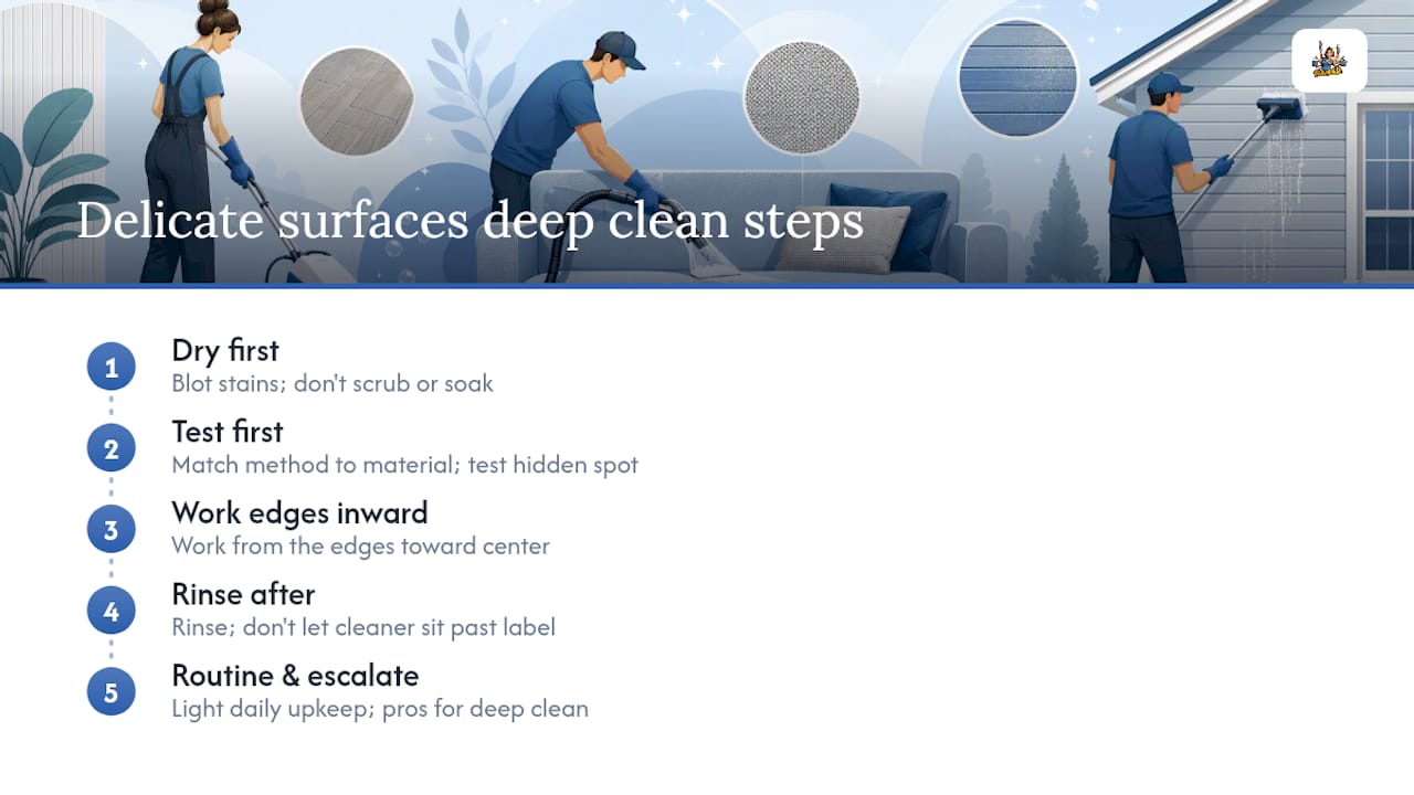 Diagram of delicate surface cleaning steps