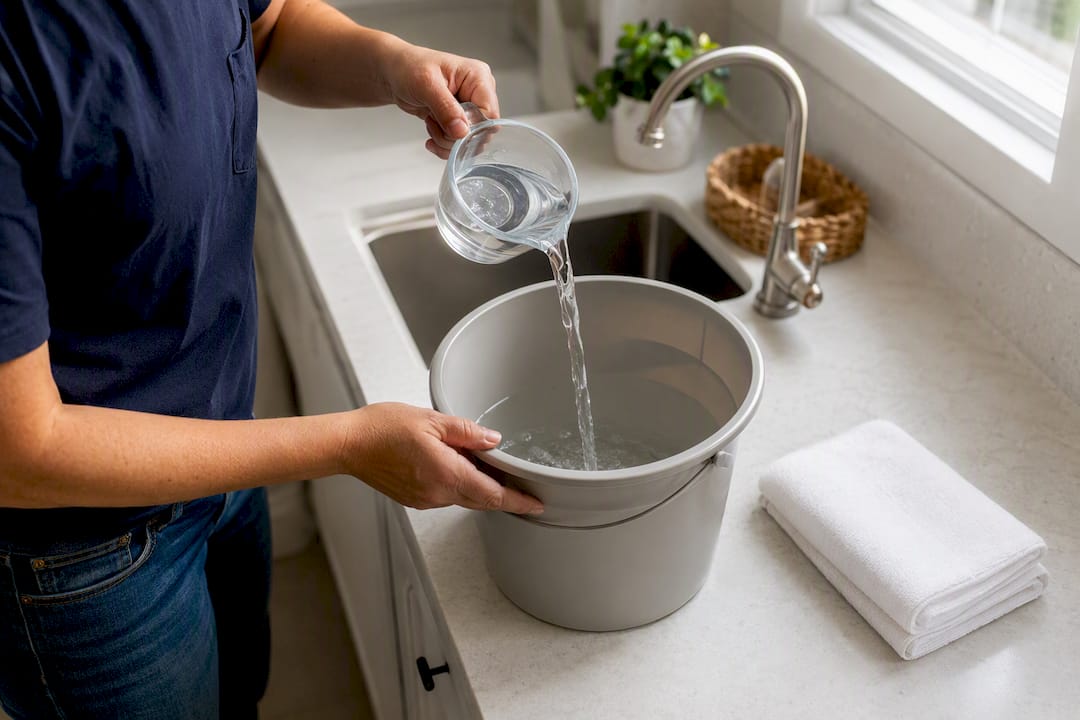Hands measuring water for fragrance-free cleaning