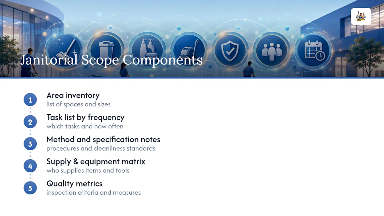 Five janitorial scope components