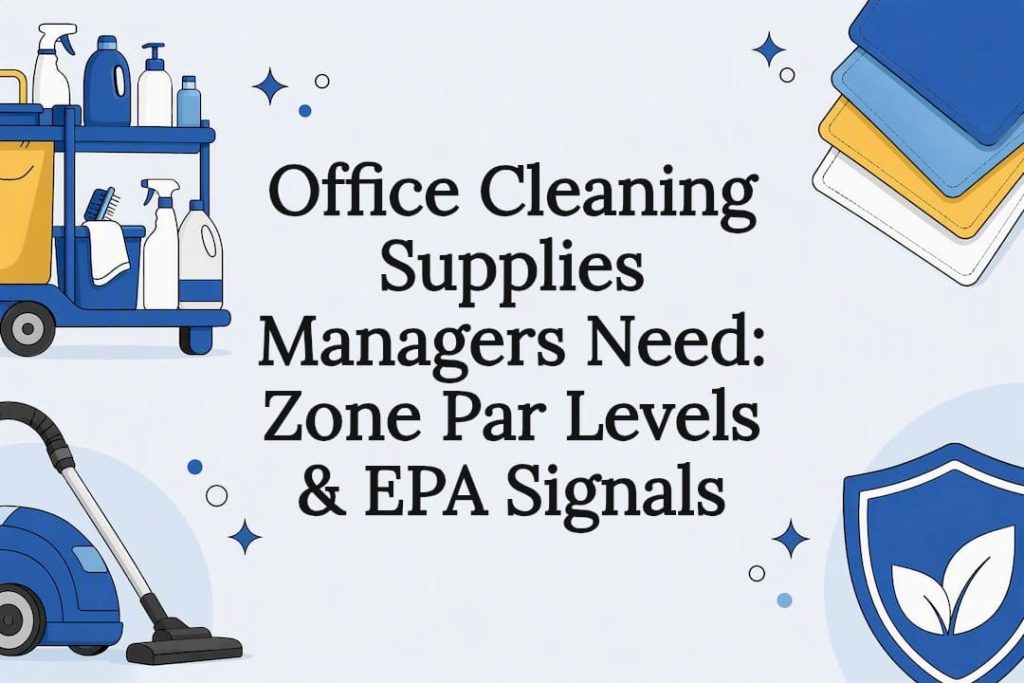 Office cleaning supplies title card illustration