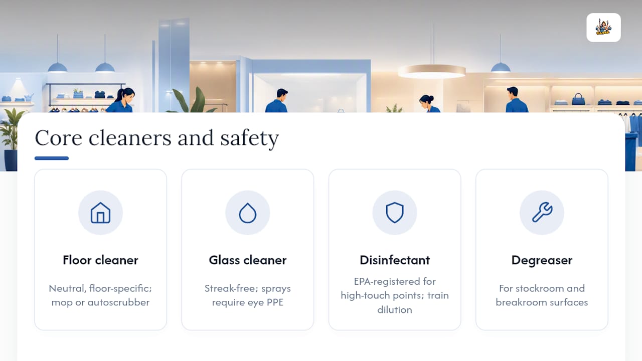 Retail cleaning supplies and safety controls