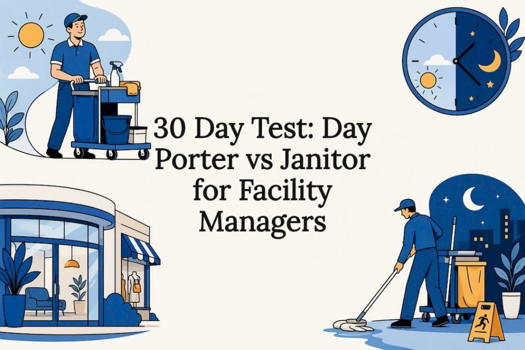 Decorative day porter and janitor comparison illustration