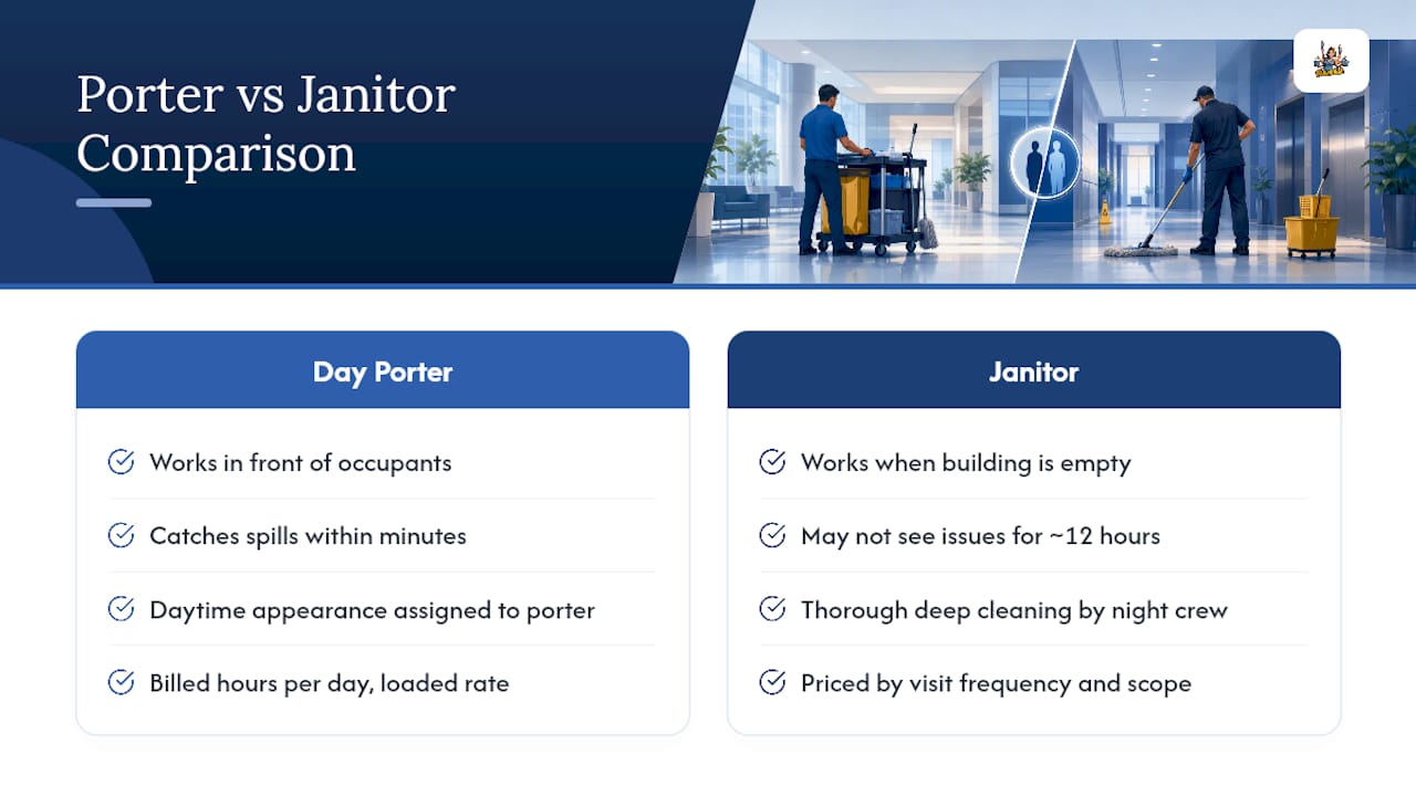 Four-part day porter and janitor comparison