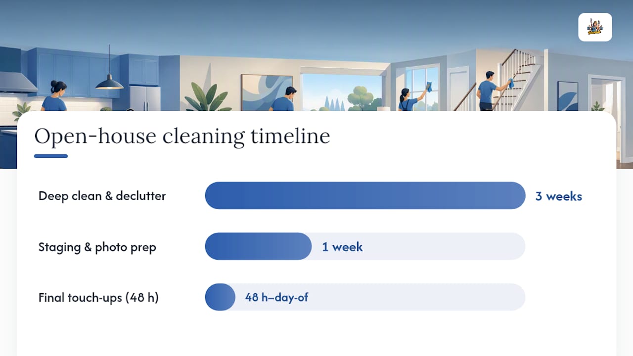 Two to three week open house cleaning timeline