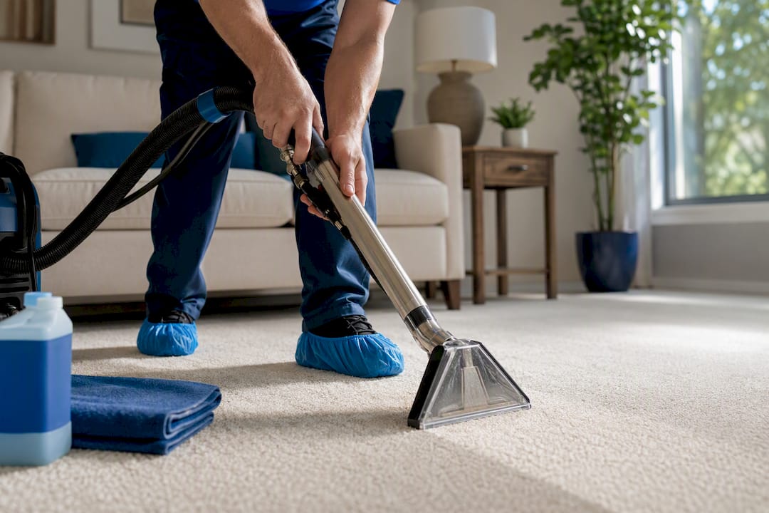 Technician performing carpet cleaning add-on