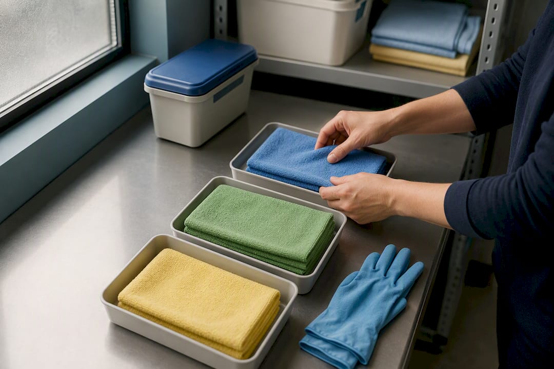 Color coded cloths separated for office zones
