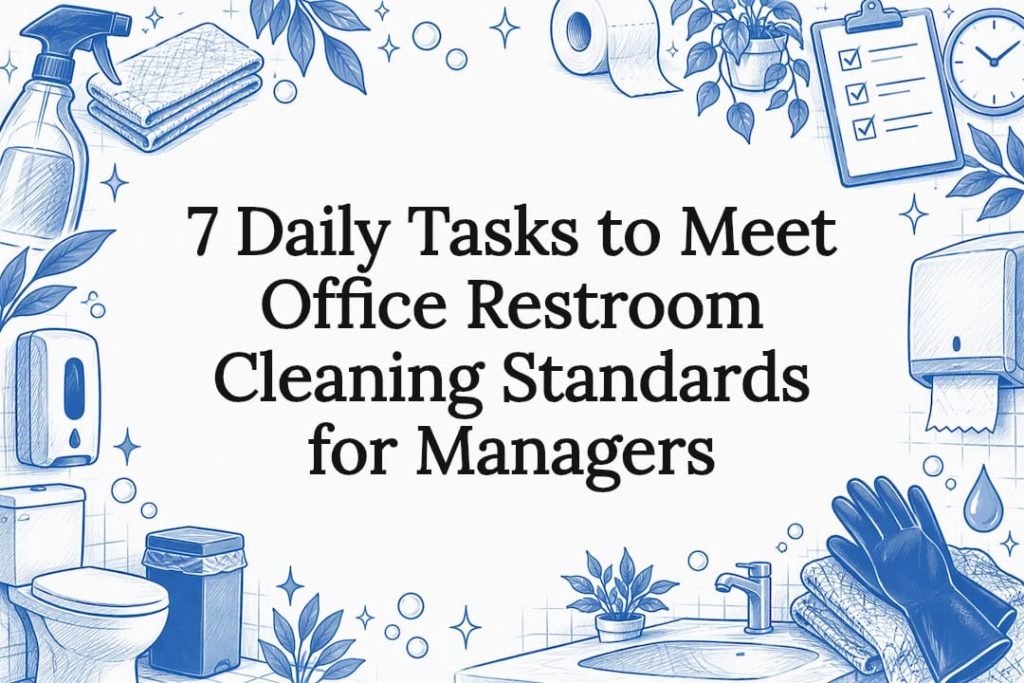 Decorative office restroom cleaning title card
