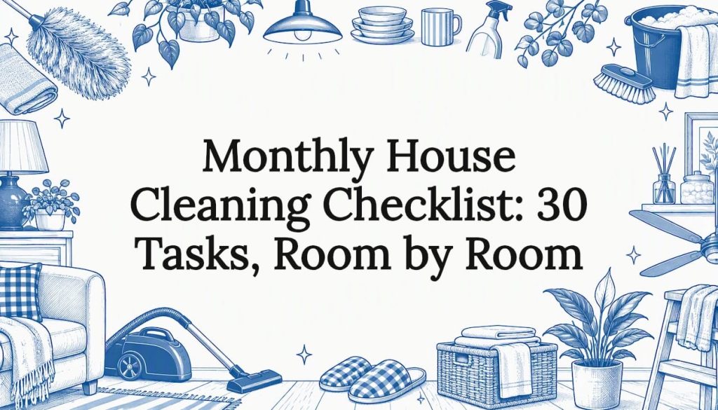 Cleaning tools frame the checklist title