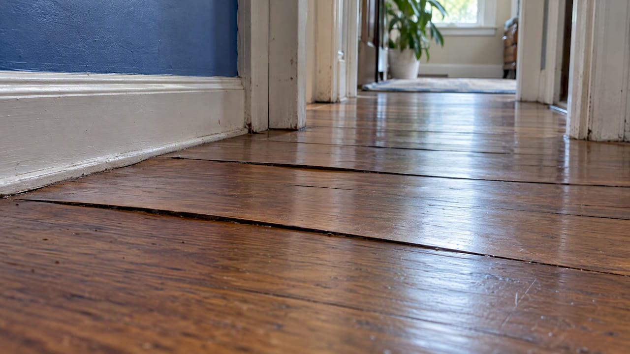 Raised edges on cupped hardwood floorboards