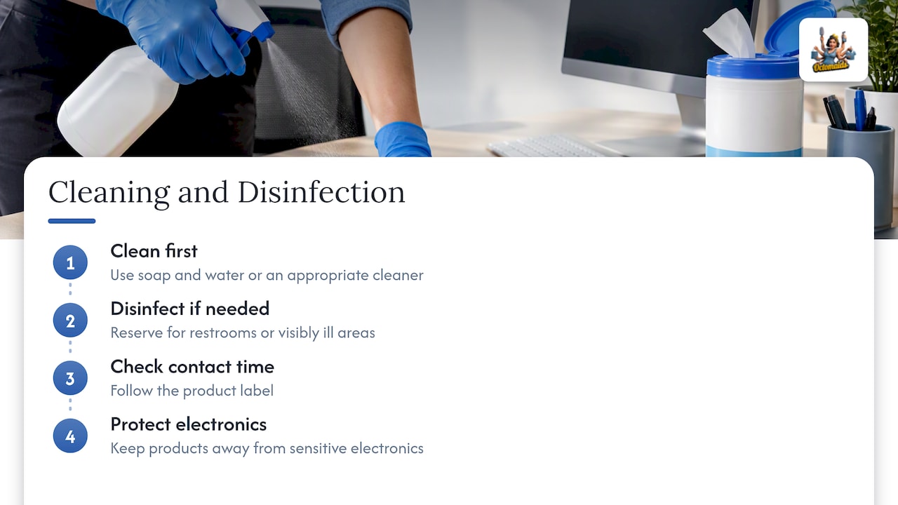 Cleaning and disinfecting sequence with cautions